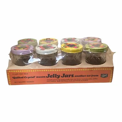 8 Vtg Ball Quilted Crystal Jelly Mason Jars 8Oz With Fruit Lids FACTORY SEALED! • $59