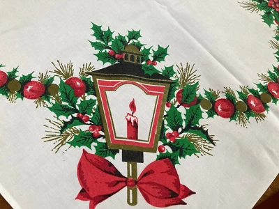 $39.99 • Buy Gorgeous True Vintage Christmas Print Tablecloth-lanterns,ornaments,holly 52x64