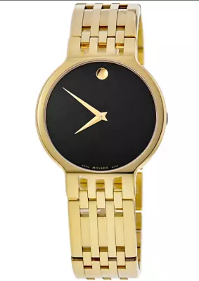 Movado 0607148 Esperanza Black Dial Gold Tone Stainless Steel Mens Watch • $459.99