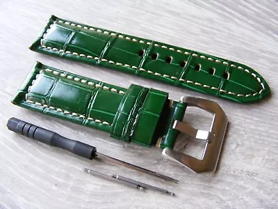 For Officine Panerai Luminor Marina 24mm Green Calf Leather Watch Strap Band • £36.99