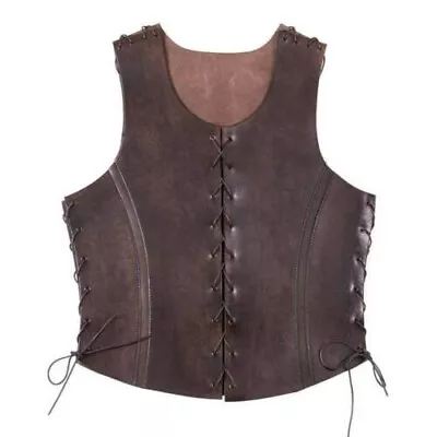Medieval Leather Armor Sleeveless Jacket Renaissance Fair Front Lacing Brown SCA • $154.63