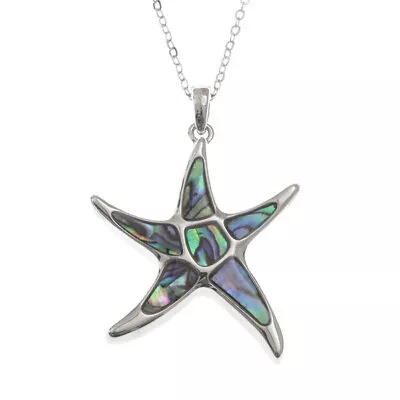 Starfish Silver Necklace Pendant Paua Abalone Shell 18  Chain Jewellery - Boxed • £11.95