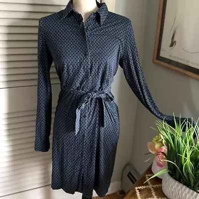 L.L. BEAN SIGNATURE Long Sleeve Black & Blue Shirt Dress Career Slinky Knit | 4 • $18.99