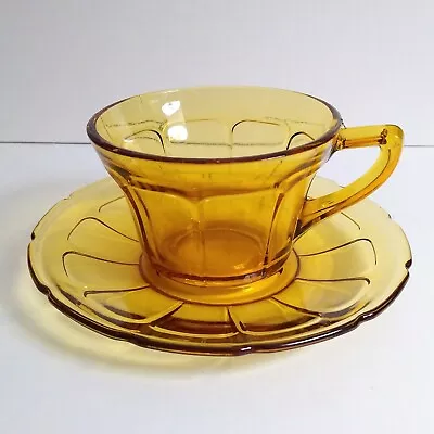Diamond Glass Co. VICTORY AMBER Cup & Saucer Depression Glass MINT! • $7.99