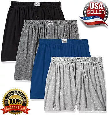 Mens Cotton Boxer Shorts 100% Cotton Knit Plain Color Underwear (Pack Of 4) • $22.95