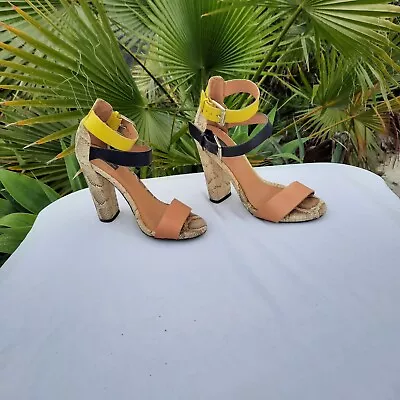 Zara Collection By Basic 4 1/2  High Heel Tri-Color Sandal Shoes - Size 36 • $25