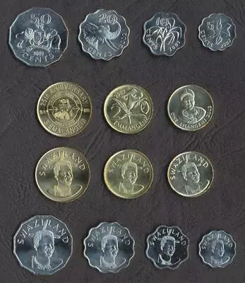 $11.99 • Buy SWAZILAND COMPLETE COIN SET 5+10+20+50 Cent 1+2+5 Emalangeni 1999-2005 UNC LOT 7
