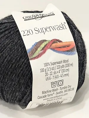 100g Cascade Yarns 220 Superwash 100% Wool Yarn Jet Black #1913 • $5.95