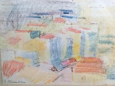 Technical Mixed Painting Drawing Village Abstract Pencil Signed Gisèle Ferrandier • $162.12