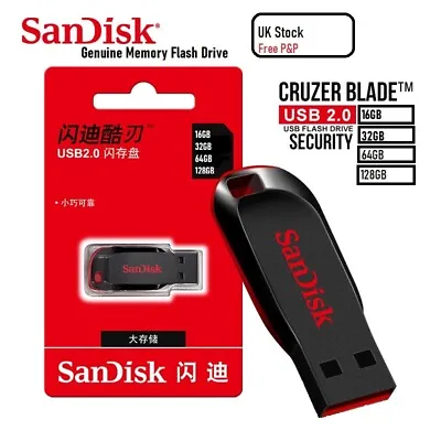 £8.99 • Buy SanDisk Cruzer Blade USB Memory Stick 16GB 32GB 64GB 128GB Flash Drive Storage
