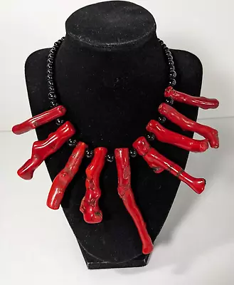 Vintage Natural Red Heavy Coral Branch Statement Necklace Southwestern 21  • $49.95
