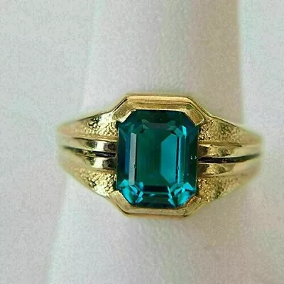 3.00Ct Emerald Cut Blue London Topaz 14K Yellow Gold Over Men's Engagement Ring • $92.39