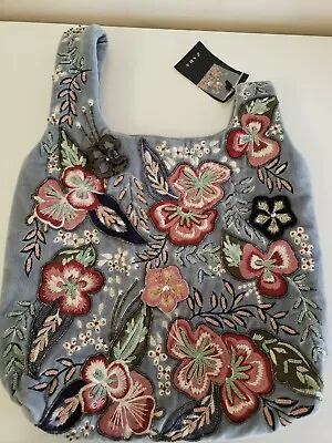 ZARA Floral Blue EMBROIDERED & BEADED Multicolor Handbag NEW • $35