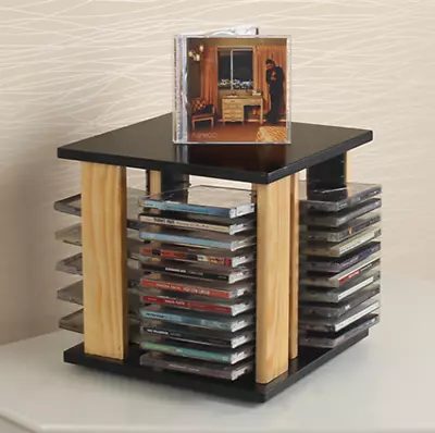 Rotatable CD Storage Holder Tabletop Compact Disc Rack Solid Wood Organiser • $62.80