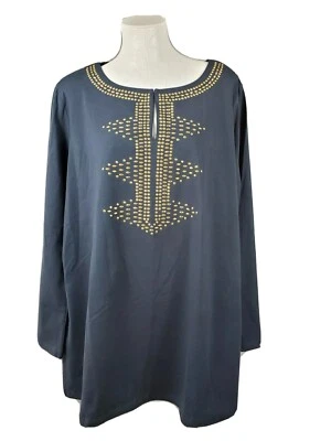 $25 • Buy Women's Diane Gilman Black Tunic Gold Studs 1X Top New! WF