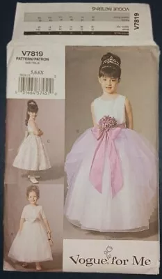 UNCUT Vogue 7819 Flower Girl Pageant Formal Ball Gown Dress Pattern Size 5-6x • $4.99