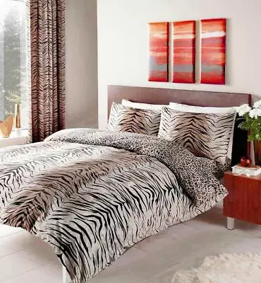 Duvet Set Tiger Leopard Print Safari Bedding Quilt Cover Pillow Cases Reversible • £18.99