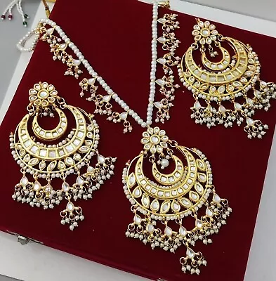 Indian Bollywood Kundan Long Pearl  Necklace Earrings Wedding Bridal Jewelry Set • $27.99