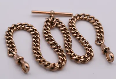 HEAVY VICTORIAN 9ct GOLD DOUBLE ALBERT POCKET WATCH CHAIN DOG CLIPS T BAR 51.9g • £1540