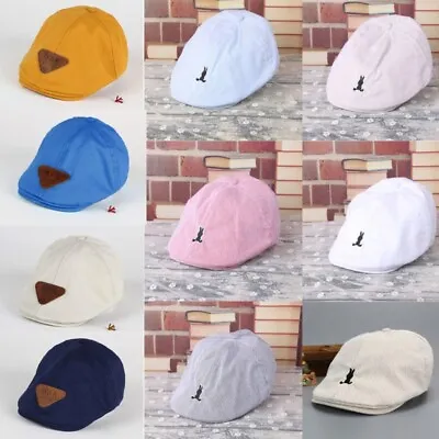 Kids Cotton Flat Cap Cute Cartoon Retro Boys Girls Beret Ivy Cap • £5.32