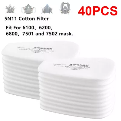 40Pcs 5N11 Cotton Filters Replacement For 6100 6200 6800 7502 Respirator Filter • $14.99