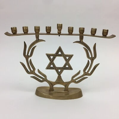 $52.50 • Buy Hakuli Israel Brass Chanukah Hanukkah Menorah Hanukkiah 6.25” Tall 9” Long Used