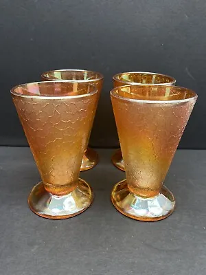 Vintage Glass Tumblers Marigold Crackled Carnival Glass Footed  Juice Set Of 4 • $19.95