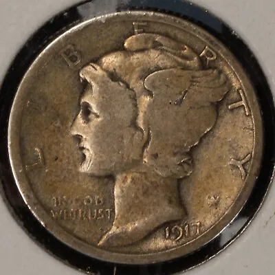 1917 10c Mercury Silver Dime - Fine - Value Coin - SKU-T4165 • $7.25