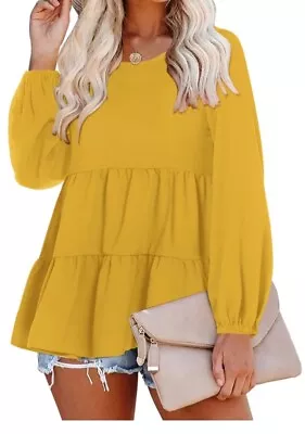 Long Sleeve Mustard Yellow Tiered Peplum Top. Size - 20/22 • £6.99