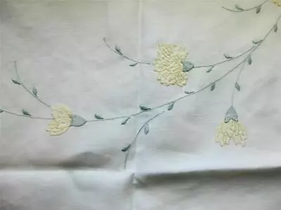 Vintage MADEIRA Oval APPLIQUE LINEN TABLECLOTH Hand Embroidered Carnation Sprays • $45