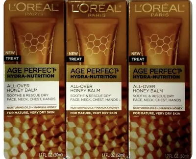 3 Pack L’Oreal Age Perfect Hydra Nutrition All Over Honey Balm 1.7 Fl Oz  • $20