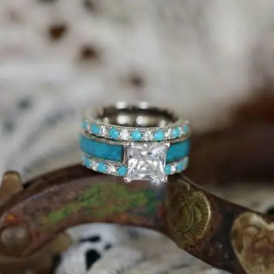 $11.85 • Buy AU Bohemian Fashion Women Ring Ladies Party Jewelry Square White Stone Blue Ring