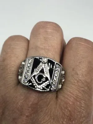 1980's Vintage Large Silver Stainless Steel Size 12 Men's Free Mason G Ring • $32