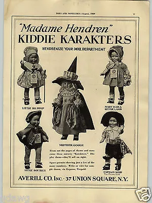 1929 PAPER AD Madame Hendren Dolls Mother Goose Captain Kidd Little Boy Blue • $15
