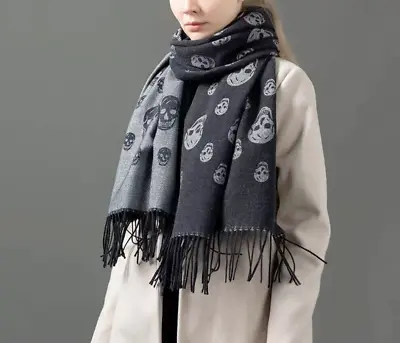 Ladies Black Grey Rock Chic Scull Funky Long Edgy Dressy Neck  Bag Winter Scarf • £24.99