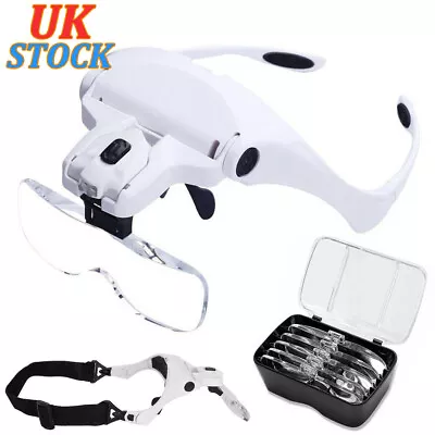 £10.86 • Buy Magnifying Glass Headset LED Light Head Headband Magnifier Loupe Jeweler 5 Lens