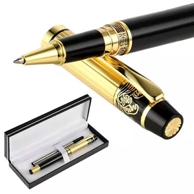 Luxury Heavy Rollerball Pen Set 0.5mm Nice Metal Black Ballpoint Pen With 2 ... • $18.09