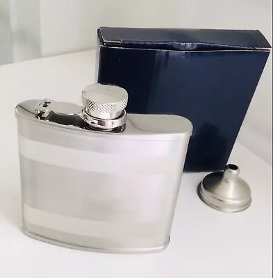 Stainless Steel Liquor Hip Flask With  Funnel  4oz-Attached Screw Cap-New In Box • $5.99