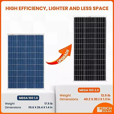 RICH SOLAR Mega 100 Watt 12 Volt Legend High Efficiency Solar Panel • $94.99