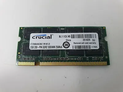 Apple MacBook A118 RAM Memory 2GB DDR2 PC2 200-Pin Crucial CT25664AC667.M16FJ3 • £9.97