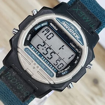 Timex Marathon Digital Watch Chrono Alarm Timer WR 30M Green Band NEW BATTERY • $59.99