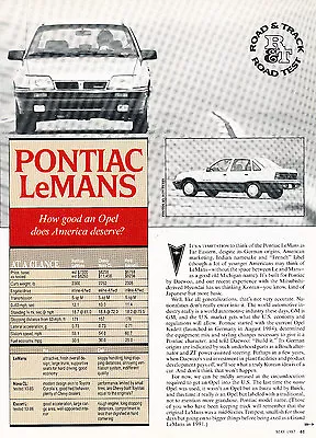 1987 Pontiac LeMans Daewoo 1988 Original Car Review Print Article J366 • $9.56