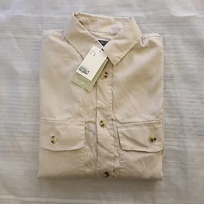 Men’s H&M Button Up Shirt Sz M Beige Long Sleeve Regular Fit Cotton • $14.99