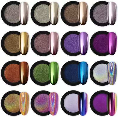 16 Jars Chrome Nail Powder Nail Art Glitter Decoration Metallic Mirror Effect Ho • $14.80