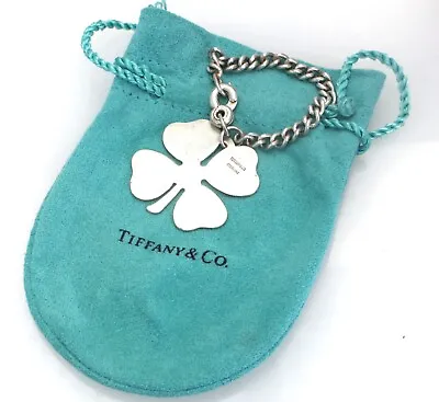 Vintage Tiffany & Co Shamrock 925 Sterling Silver Four-Leaf Clover Keychain • $249