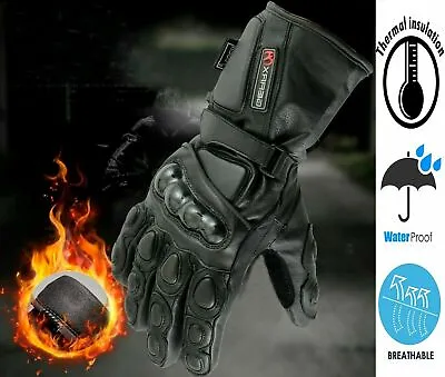 Thermal Waterproof Motorbike Motorcycle Gloves Carbon Knuckle Shell • £22