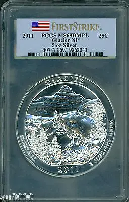 2011 GLACIER NP ATB AMERICA BEAUTIFUL 5 Oz SILVER PCGS MS69 DMPL First Strike FS • $325