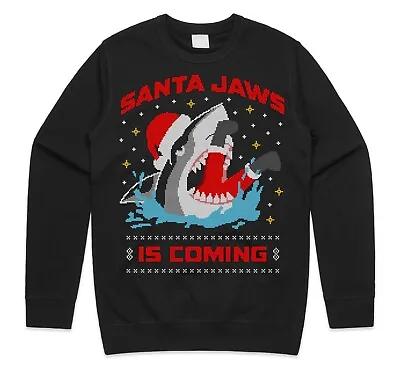 Santa Jaws Is Coming Christmas Jumper Sweatshirt Funny Xmas Shark Gift To Town • £23.99