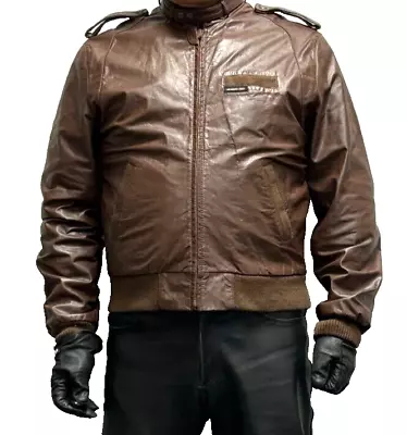 Members Only Brown Leather CAFE Jacket - Size 46 Long • $69