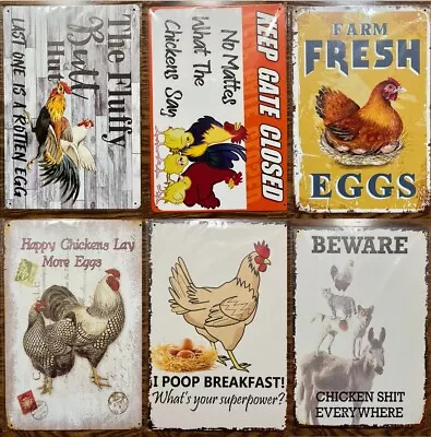 Lot Of 6 Retro Tin Signs For Home/Kitchen 12x8 Chicken Themed Farm Eggs NEW • $48.50